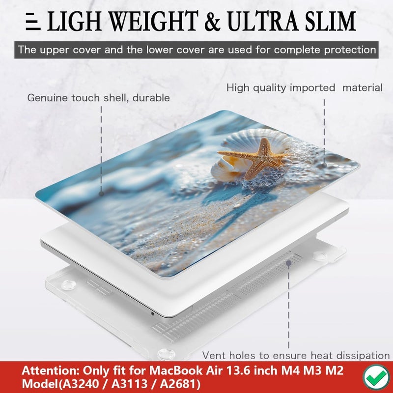 CISSOOK Compatible with MacBook Air 13.6 inch Case 2025 2024 2022 Release M4 A3240 M3 A3113 M2 A2681, Plastic Hard Shell Protective Case with Keyboard Cover Screen Protector, Beach&Shell - Image 4